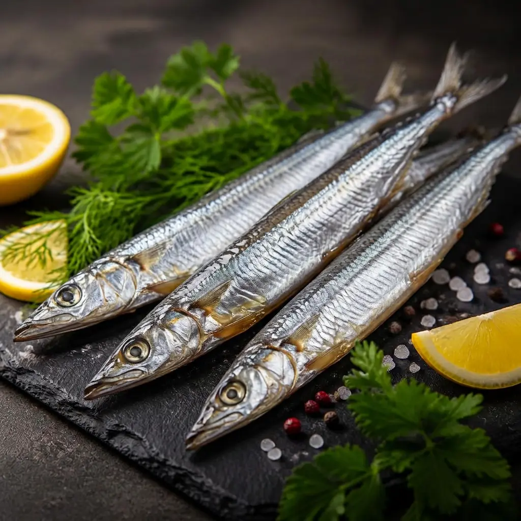 Сайра вяленая — вяленая рыба крупным планом на сланцевой доске, MaxFish Ростов-на-Дону